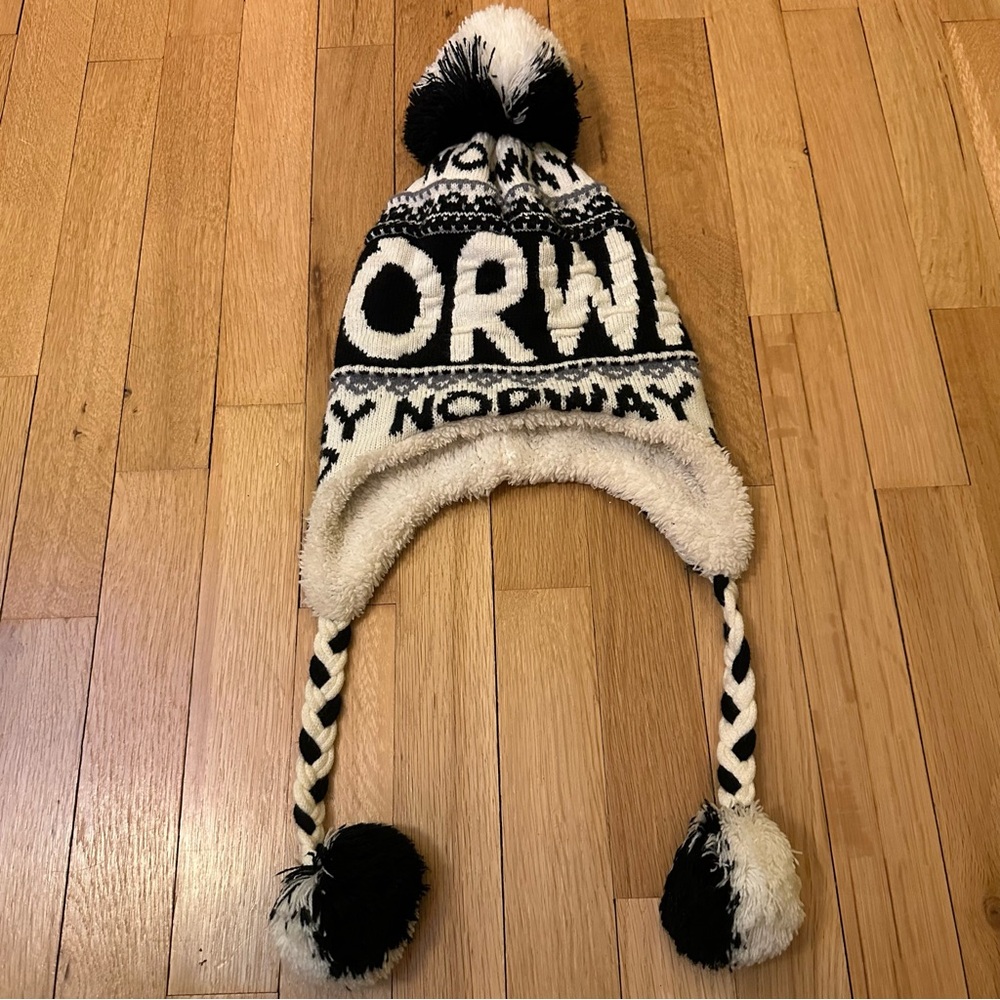 Cozy Black and White Kids Pom Pom Hat
